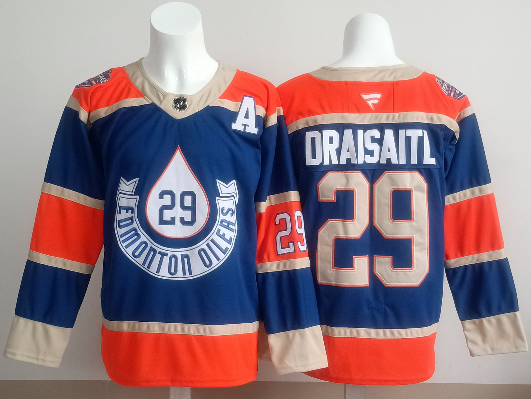 Men 2025 Edmonton Oilers #29 Draisaitl Blue Fanatics Home Premium NHL Jersey style 1